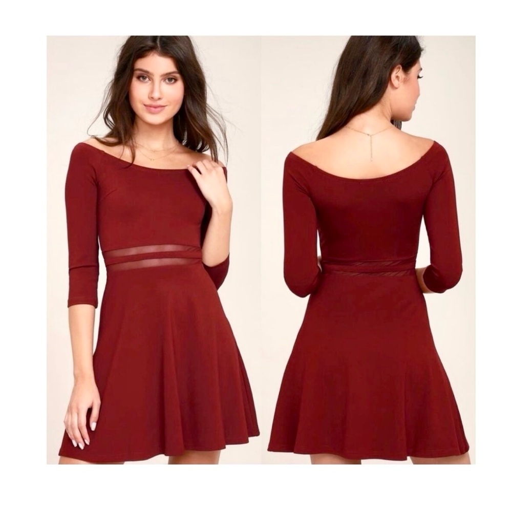 Lulu's Wine Yes to the Mesh Off-Shoulder Mini Dress